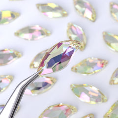 Luminous Green Diamond Leaf Shape High Quality Glass Sew-on Rhinestones WholesaleRhinestone