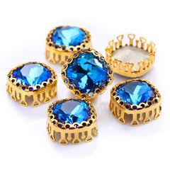 Bermuda Blue Cushion Square Shape High-Quality Glass Sew-on Nest Hollow Claw Rhinestones WholesaleRhinestone