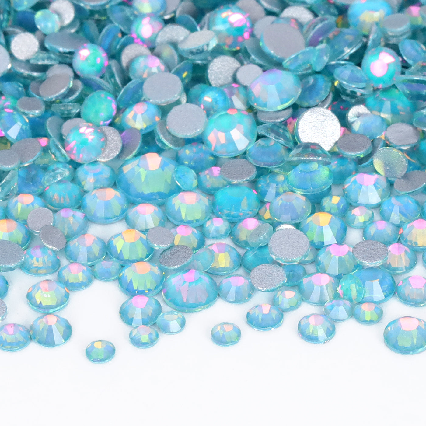 Mixed Sizes Crystal Tiffany Blue Glass FlatBack Rhinestones For Nail Art Silver Back WholesaleRhinestone