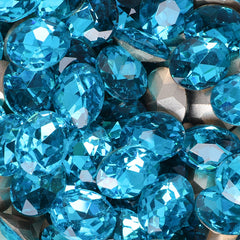 Aquamarine Oval Shape Glass Pointed Back Fancy Rhinestones WholesaleRhinestone