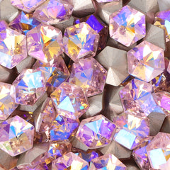 Pink AB Hexagon kaleidoscope Shape Glass Pointed Back Fancy Rhinestones WholesaleRhinestone