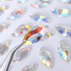 Light Crystal AB Diamond Leaf Shape High Quality Glass Sew-on Rhinestones WholesaleRhinestone