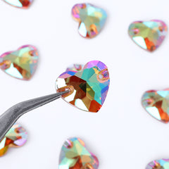 Iridescent Green Heart Shape High Quality Glass Sew-on Rhinestones WholesaleRhinestone