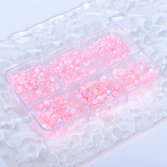 Mixed Sizes 6 Grid Box Mocha Opal Lt Pink Glass FlatBack Rhinestones For Nail Art WholesaleRhinestone