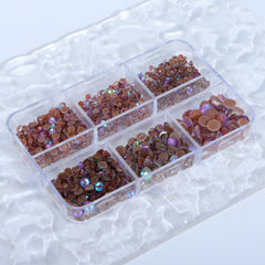 Mixed Sizes 6 Grid Box Mocha Shimmer Coffee Glass FlatBack Rhinestones For Nail Art WholesaleRhinestone