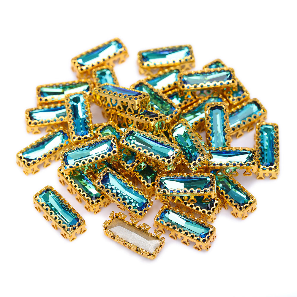 Bermuda Blue Princess Baguette Shape High-Quality Glass Sew-on Nest Hollow Claw Rhinestones WholesaleRhinestone