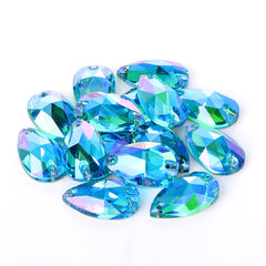 Aquamarine Shimmer Drop Shape High Quality Glass Sew-on Rhinestones WholesaleRhinestone