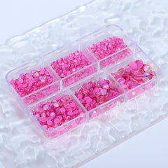 Mixed Sizes 6 Grid Box Mocha Opal Dk rose Glass FlatBack Rhinestones For Nail Art WholesaleRhinestone