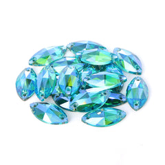 Aquamarine Shimmer Navette Shape High Quality Glass Sew-On Rhinestones