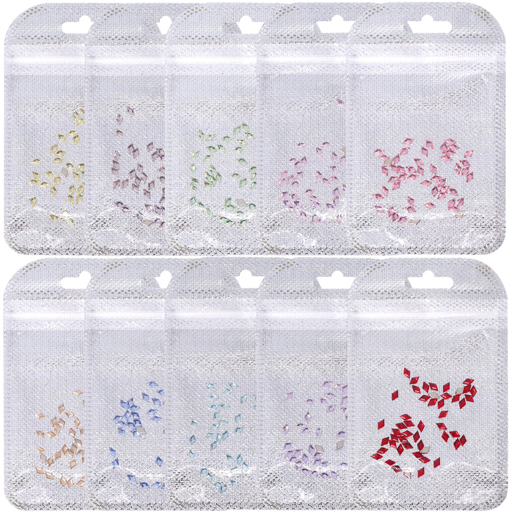 Rhombus Shape Multi Colors Small Size Glass Beveled Flat Back Fancy Rhinestones For Nail Art WholesaleRhinestone