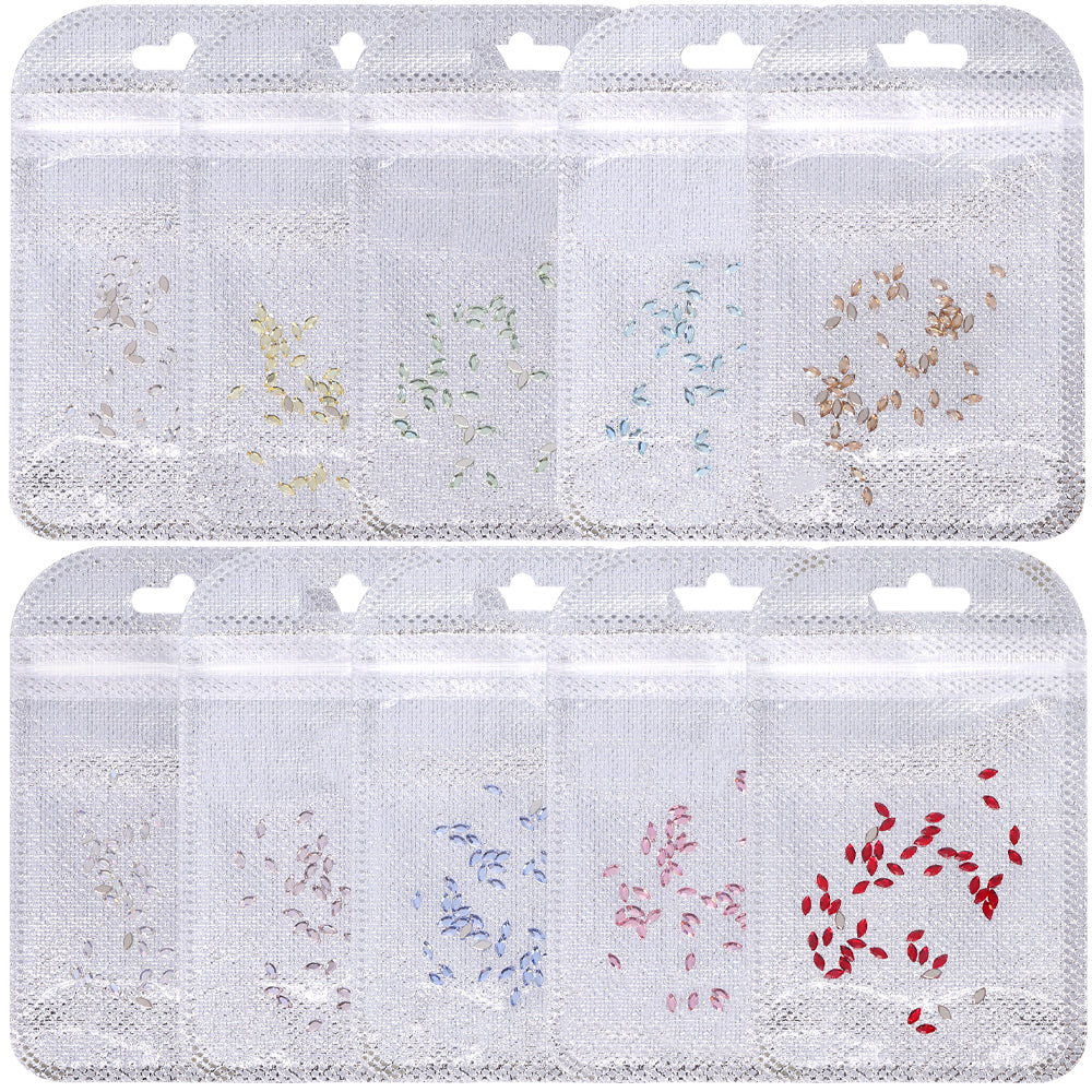 Navette Shape Multi Colors Small Size Glass Beveled Flat Back Fancy Rhinestones For Nail Art WholesaleRhinestone