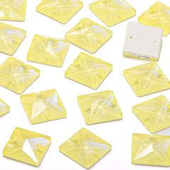 Electric Neon Light Topaz Square Shape High Quality Glass Sew-on Rhinestones