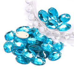 Aquamarine Oval Shape High Quality Glass Sew-on Rhinestones WholesaleRhinestone