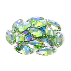 Peridot Shimmer Navette Shape High Quality Glass Sew-on Rhinestones WholesaleRhinestone