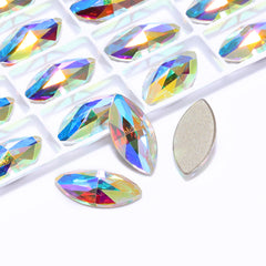 Crystal AB Navette Shape High Quality Glass Beveled Flat Back Rhinestones WholesaleRhinestone