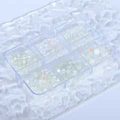 Mixed Sizes 6 Grid Box Mocha Shimmer White Glass FlatBack Rhinestones For Nail Art WholesaleRhinestone