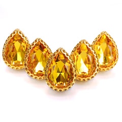 Light Topaz Drop Shape High-Quality Glass Sew-on Nest Hollow Claw Rhinestones