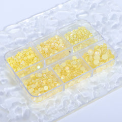 Mixed Sizes 6 Grid Box Mocha SS Yellow Glass FlatBack Rhinestones For Nail Art WholesaleRhinestone