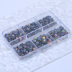 Mixed Sizes 6 Grid Box Mocha Opal Dk Gray Glass FlatBack Rhinestones For Nail Art WholesaleRhinestone