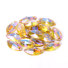 Light Topaz Shimmer Navette Shape High Quality Glass Sew-on Rhinestones WholesaleRhinestone
