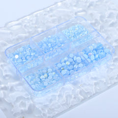 Mixed Sizes 6 Grid Box Mocha SS Light Blue Glass FlatBack Rhinestones For Nail Art WholesaleRhinestone