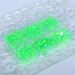 Mixed Sizes 6 Grid Box Mocha Shimmer Apple Green Glass FlatBack Rhinestones For Nail Art WholesaleRhinestone