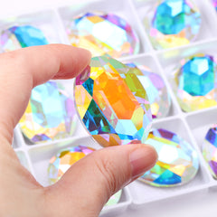 Crystal AB Big Oval Shape High Quality Glass Pointed Back Fancy Rhinestones WholesaleRhinestone
