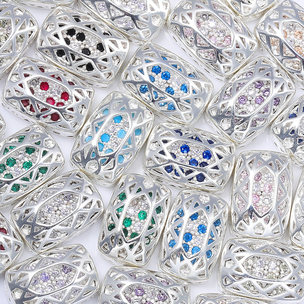 Cushion Rectangle Shape Silver Plated High-Quality Sew-on Alloy Charms Inlaid Cubic Zirconia WholesaleRhinestone