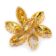Light Topaz Navette Shape High-Quality Glass Sew-on Nest Hollow Claw Rhinestones WholesaleRhinestone