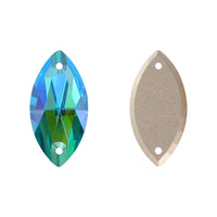 Aquamarine Shimmer Navette Form hochwertiges Glas-Seau-On-Strass-Strasssteine