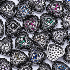 Heart Shape Hematite Plated High-Quality Sew-on Alloy Charms Inlaid Cubic Zirconia WholesaleRhinestone