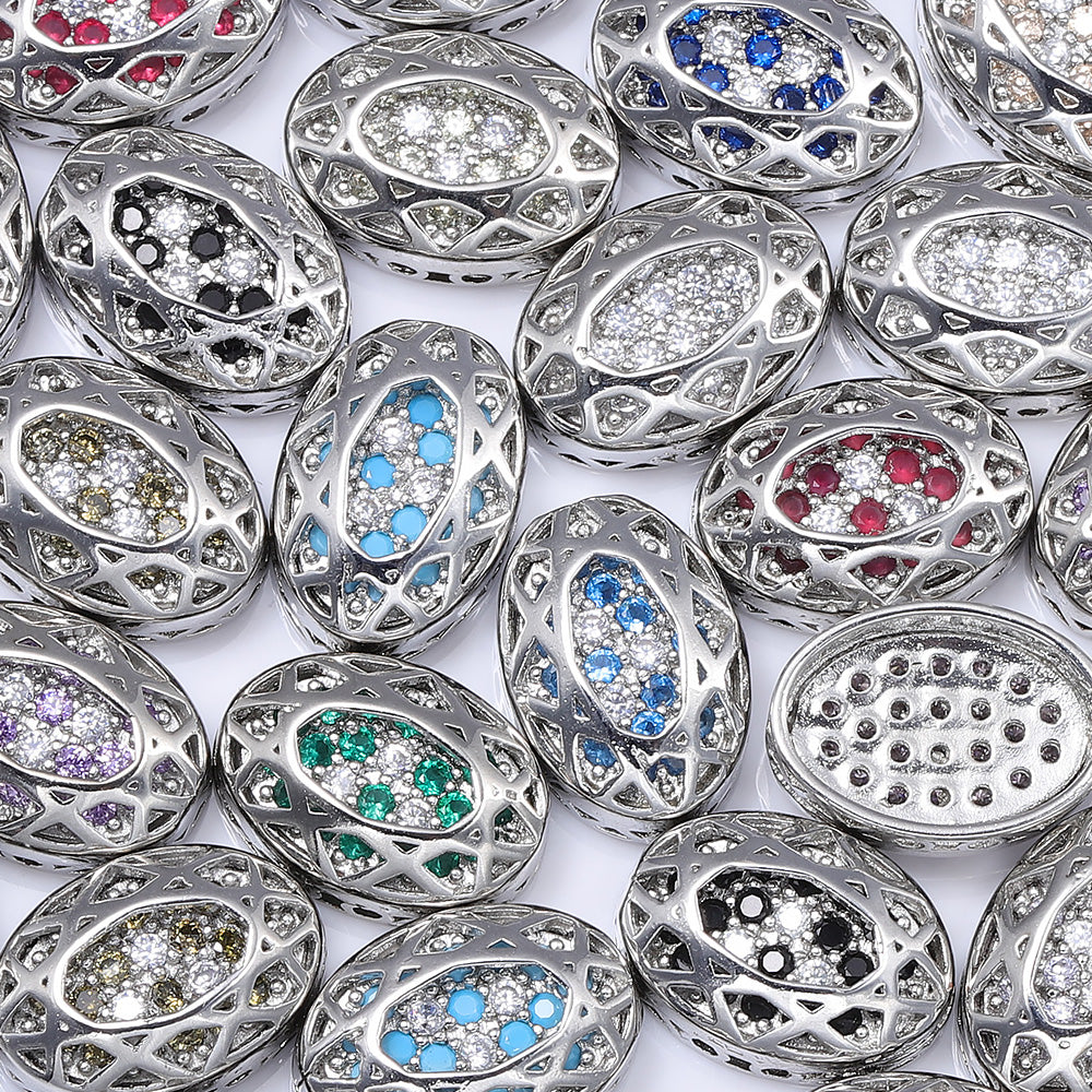Oval Shape Imitation Rhodium Plated High-Quality Sew-on Alloy Charms Inlaid Cubic Zirconia WholesaleRhinestone