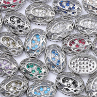 Oval Shape Imitation Rhodium Plated High-Quality Sew-on Alloy Charms Inlaid Cubic Zirconia