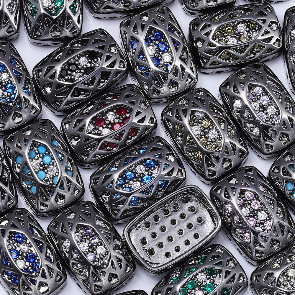 Cushion Rectangle Shape Hematite Plated High-Quality Sew-on Alloy Charms Inlaid Cubic Zirconia WholesaleRhinestone