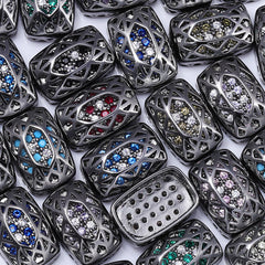 Cushion Rectangle Shape Hematite Plated High-Quality Sew-on Alloy Charms Inlaid Cubic Zirconia WholesaleRhinestone