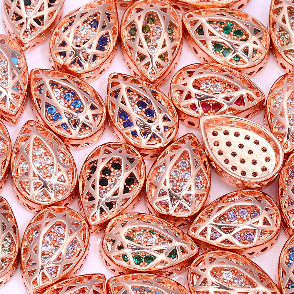 Drop Shape Rose Gold Plated High-Quality Sew-on Alloy Charms Inlaid Cubic Zirconia WholesaleRhinestone
