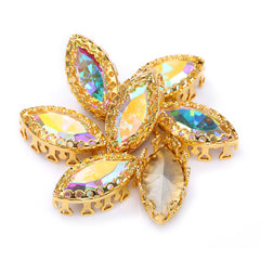 Crystal AB Navette Shape High-Quality Glass Sew-on Nest Hollow Claw Rhinestones WholesaleRhinestone