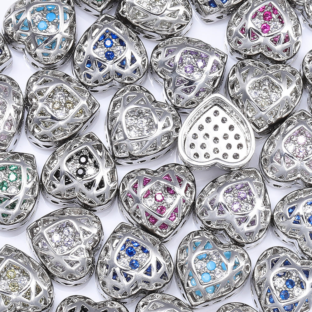 Heart Shape Imitation Rhodium Plated High-Quality Sew-on Alloy Charms Inlaid Cubic Zirconia WholesaleRhinestone