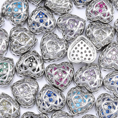 Heart Shape Imitation Rhodium Plated High-Quality Sew-on Alloy Charms Inlaid Cubic Zirconia WholesaleRhinestone