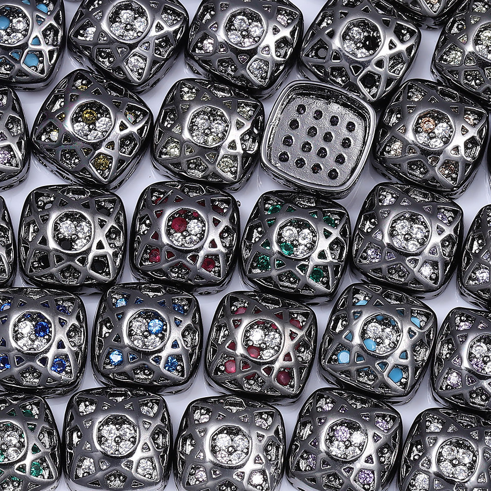 Cushion Square Shape Hematite Plated High-Quality Sew-on Alloy Charms Inlaid Cubic Zirconia WholesaleRhinestone