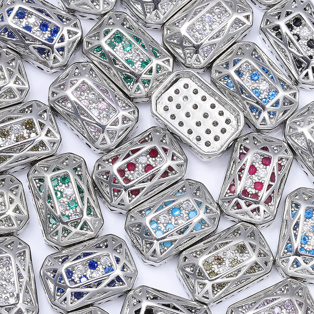 Octagon Shape Imitation Rhodium Plated High-Quality Sew-on Alloy Charms Inlaid Cubic Zirconia WholesaleRhinestone