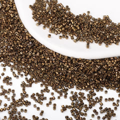 Metallic Dark Gold Luster Color Hight Quality Glass Cylinder Seed Beads 1.6 MM Size JS3004