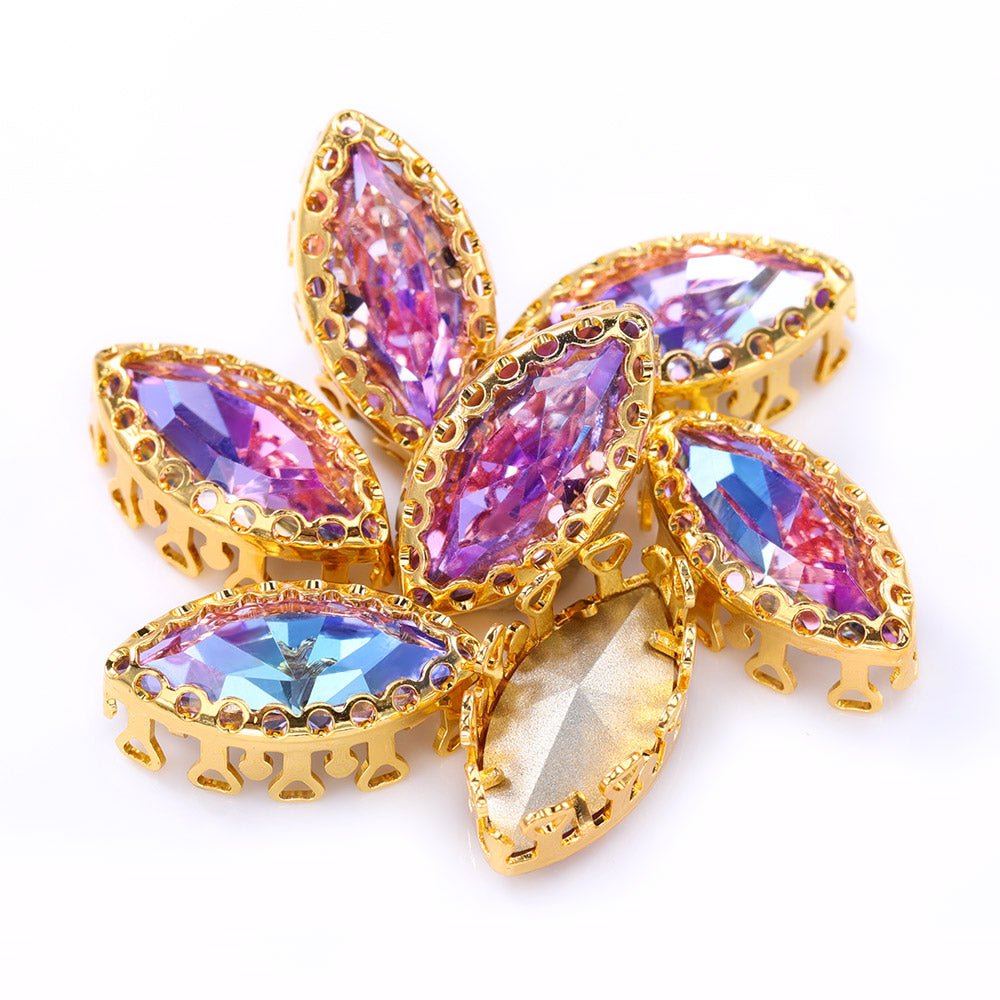 Vitrail Light Navette Shape High-Quality Glass Sew-on Nest Hollow Claw Rhinestones WholesaleRhinestone