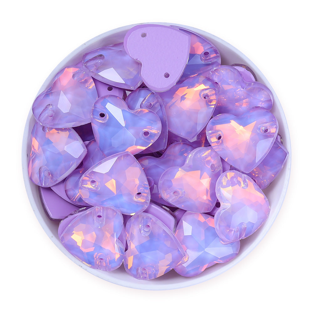 Lavender AM Heart Shape High Quality Glass Sew-on Rhinestones WholesaleRhinestone