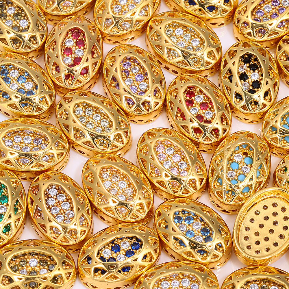 Oval Shape Golden Plated High-Quality Sew-on Alloy Charms Inlaid Cubic Zirconia WholesaleRhinestone