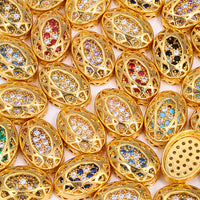 Oval Shape Golden Plated High-Quality Sew-on Alloy Charms Inlaid Cubic Zirconia WholesaleRhinestone