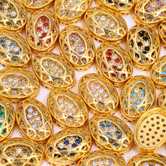 Oval Shape Golden Plated High-Quality Sew-on Alloy Charms Inlaid Cubic Zirconia WholesaleRhinestone