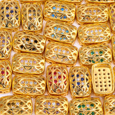 Cushion Rectangle Shape Golden Plated High-Quality Sew-on Alloy Charms Inlaid Cubic Zirconia