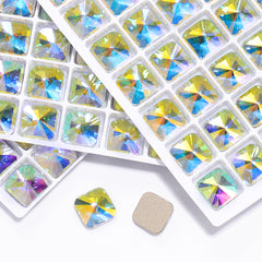 Crystal AB Rivoli Square Shape High Quality Glass Beveled Flat Back Rhinestones WholesaleRhinestone