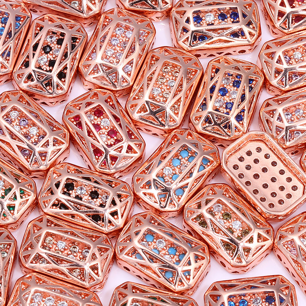 Octagon Shape Rose Gold Plated High-Quality Sew-on Alloy Charms Inlaid Cubic Zirconia WholesaleRhinestone